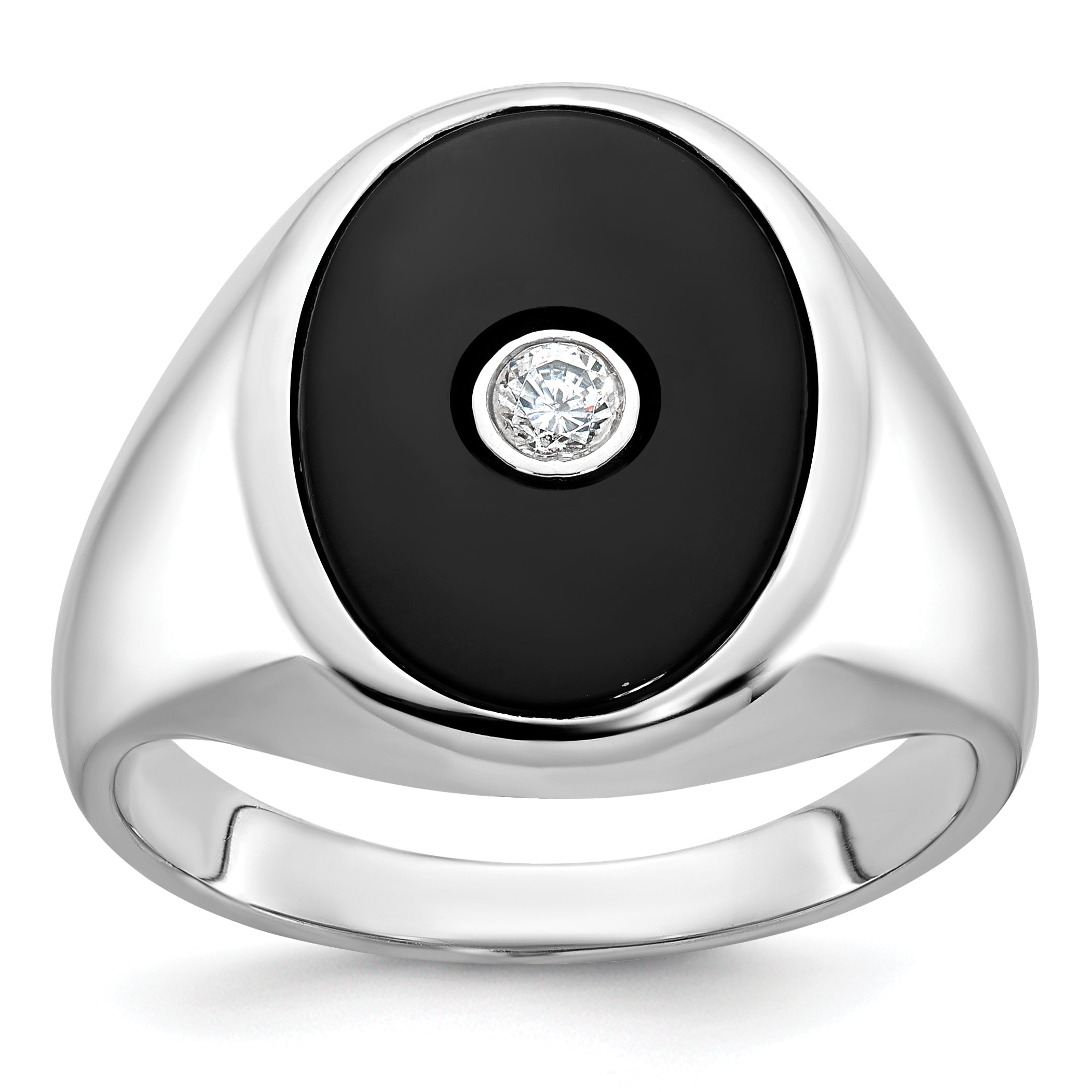 14k White Gold Mens Oval Onyx and Diamond Ring Mounting, Mounting Only - Sophia Jewelers