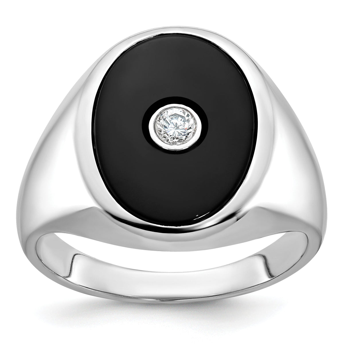 Men's Oval Onyx & Diamond Ring in 14K White Gold (1/10 ct. tw.), Size 10 - Sophia Jewelers Main image