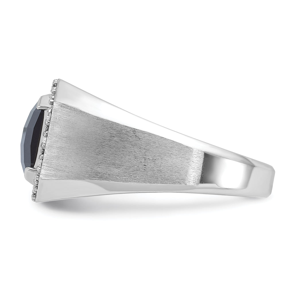 14k White Gold Mens Cushion Onyx and 1/8 carat Diamond Complete Ring - Sophia Jewelers