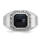 14k White Gold Mens Cushion Onyx and 1/8 carat Diamond Complete Ring - Sophia Jewelers