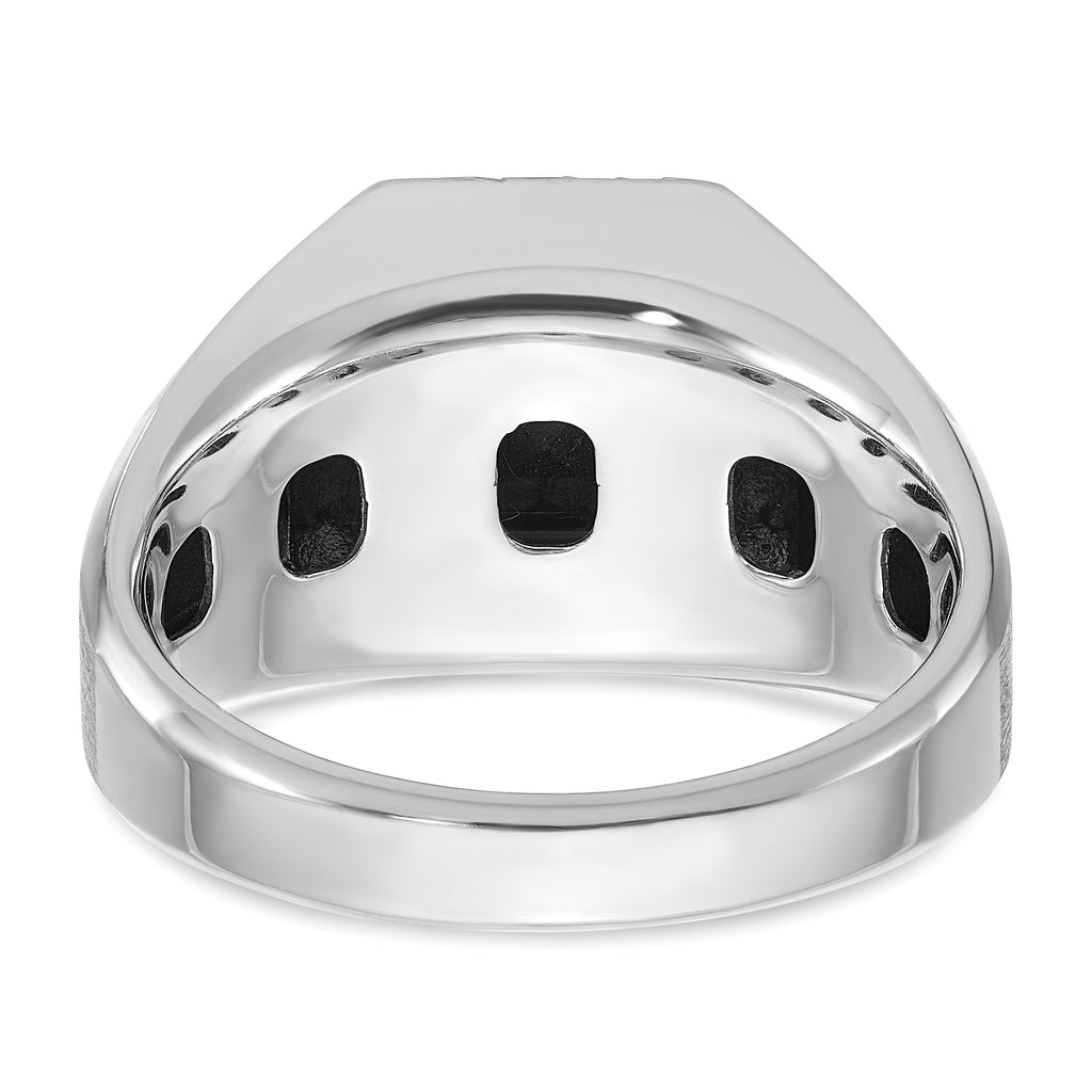 14k White Gold Mens Cushion Onyx and 1/8 carat Diamond Complete Ring - Sophia Jewelers