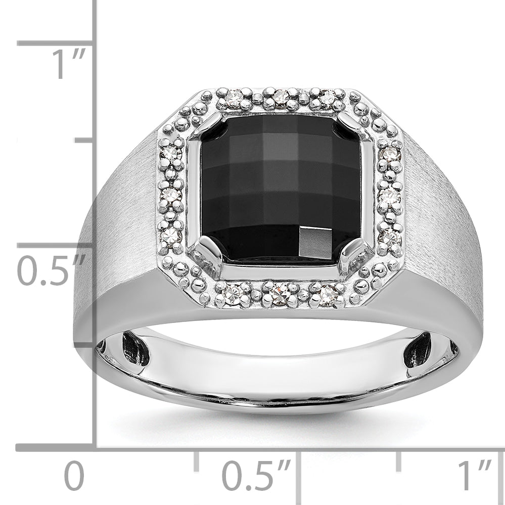 14k White Gold Mens Cushion Onyx and Diamond Ring Mounting, Mounting Only - Sophia Jewelers