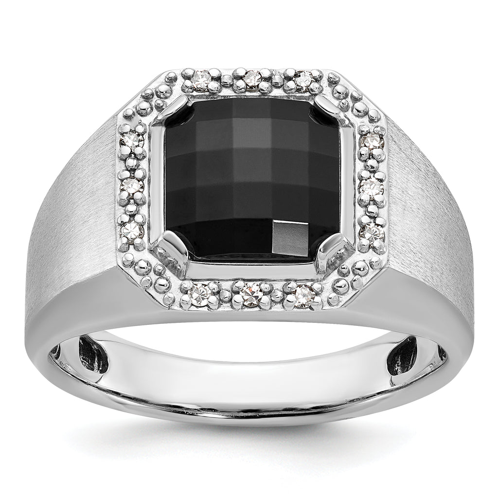 14k White Gold Mens Cushion Onyx and Diamond Ring Mounting, Mounting Only - Sophia Jewelers