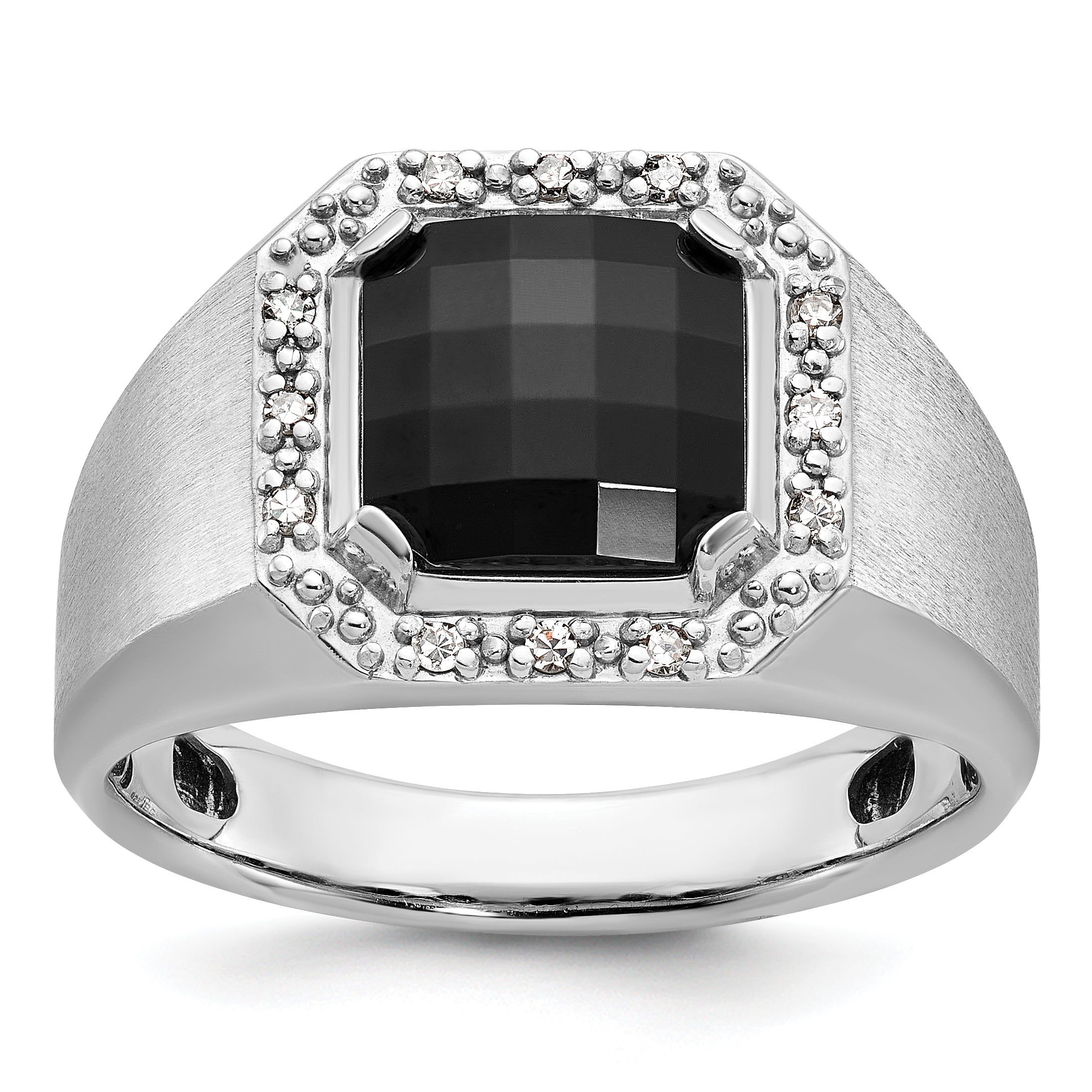 14k White Gold Mens Cushion Onyx and Diamond Ring Mounting, Mounting Only - Sophia Jewelers