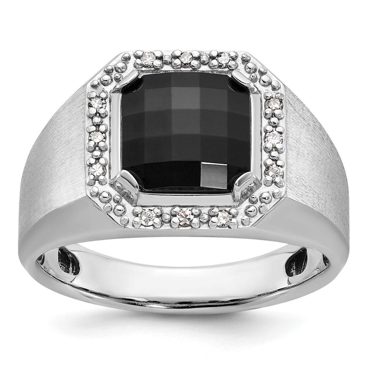 Men's Cushion Onyx & Diamond Ring in 14K White Gold (1/8 ct. tw.), Size 10 - Sophia Jewelers Main image