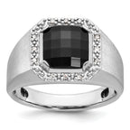 14k White Gold Mens Cushion Onyx and 1/8 carat Diamond Complete Ring - Sophia Jewelers