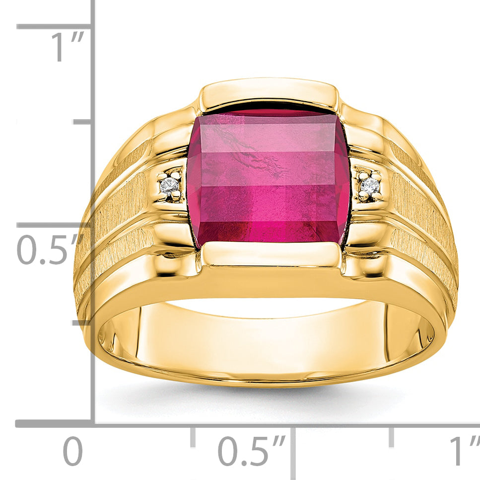 10k Men's Satin Cr. Ruby and Diamond Complete Ring