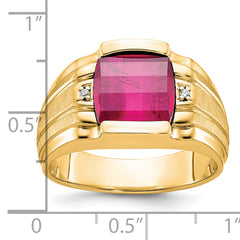 10k Men's Satin Cr. Ruby and Diamond Complete Ring