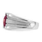 14k White Gold Mens Satin Barrel Lab Created Ruby and Diamond Complete Ring - Sophia Jewelers