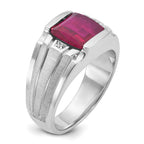 14k White Gold Mens Satin Barrel Lab Created Ruby and Diamond Complete Ring - Sophia Jewelers