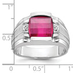 14k White Gold Mens Satin Barrel Lab Created Ruby and Diamond Complete Ring - Sophia Jewelers