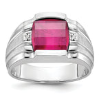 14k White Gold Mens Satin Barrel Gemstone and Diamond Ring Mounting, Mounting Only - Sophia Jewelers