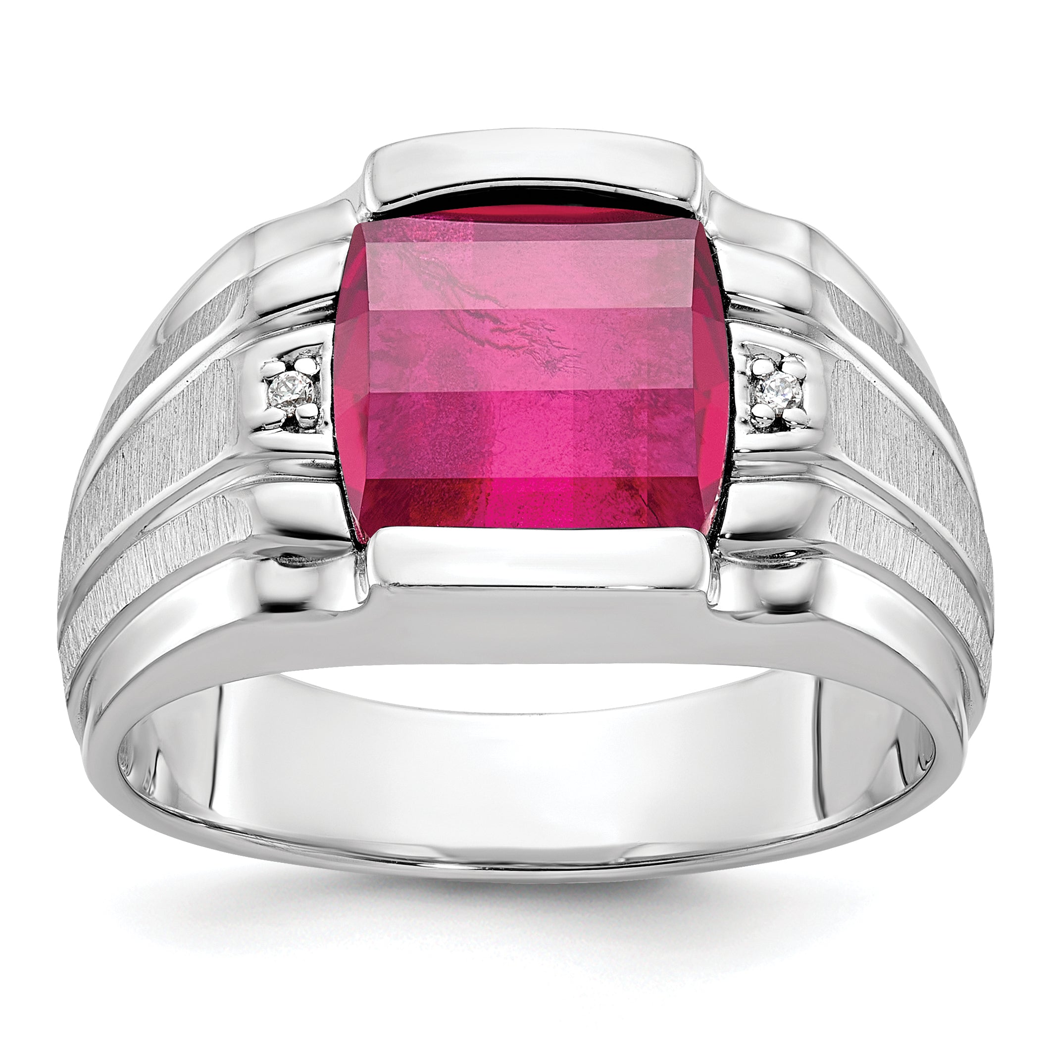 14k White Gold Mens Satin Barrel Gemstone and Diamond Ring Mounting, Mounting Only - Sophia Jewelers
