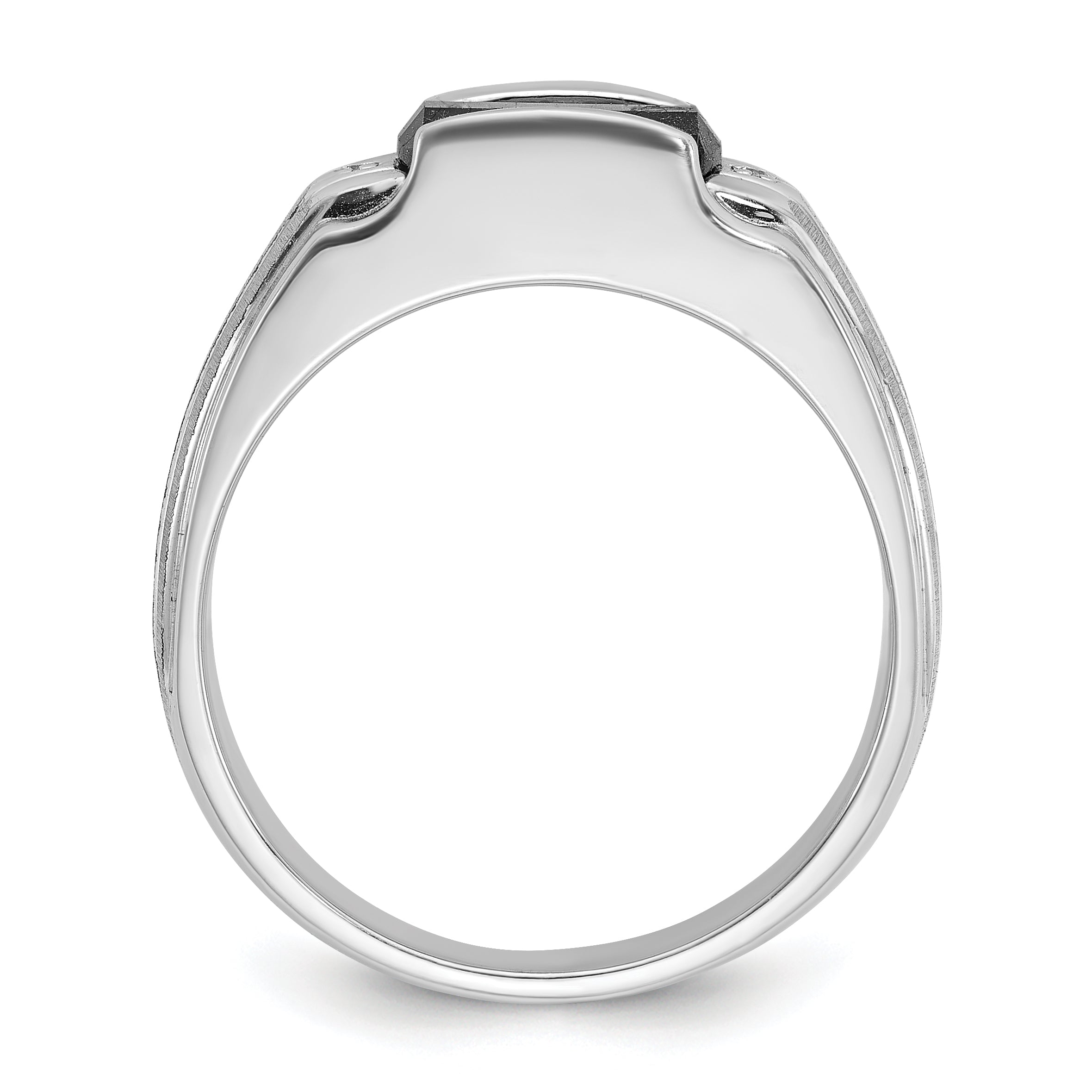 14k White Gold Men's Satin Created Sapphire and Diamond Complete Ring Secondary image