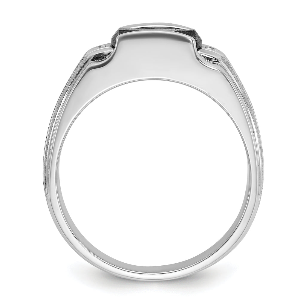 14k White Gold Men's Satin Created Sapphire and Diamond Complete Ring