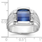 14k White Gold Men's Satin Created Sapphire and Diamond Complete Ring