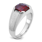 14k White Gold Mens Cushion Lab Created Garnet and 1/20 carat Diamond Complete Ring - Sophia Jewelers