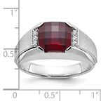 14k White Gold Mens Cushion Lab Created Garnet and 1/20 carat Diamond Complete Ring - Sophia Jewelers