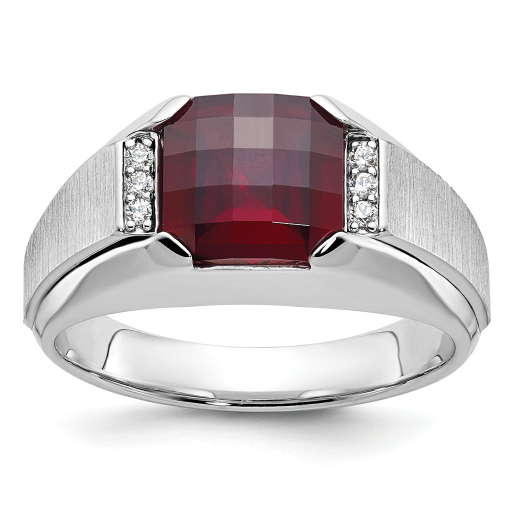 14k White Gold Mens Cushion Gemstone and Diamond Ring Mounting, Mounting Only - Sophia Jewelers