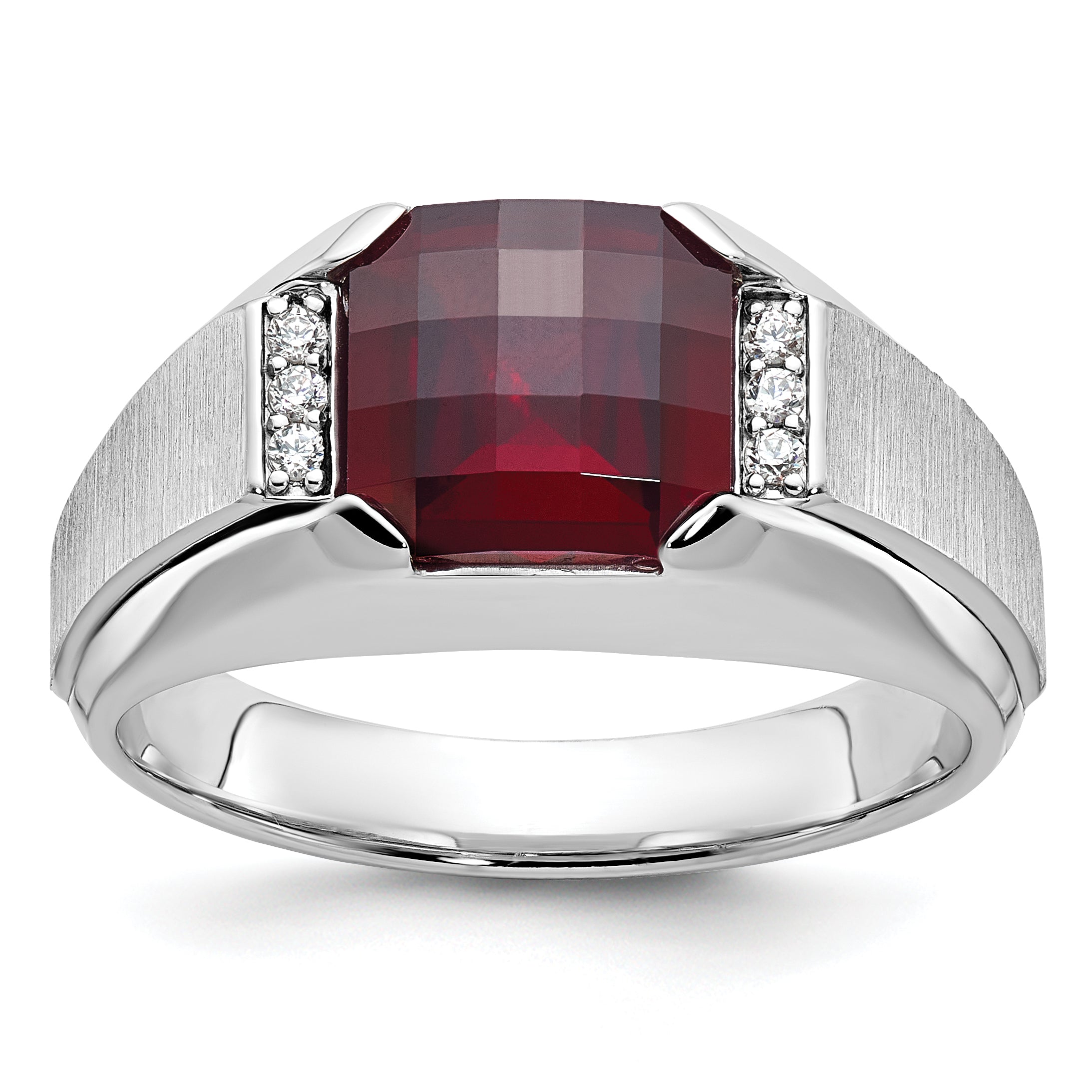 14k White Gold Mens Cushion Gemstone and Diamond Ring Mounting, Mounting Only - Sophia Jewelers