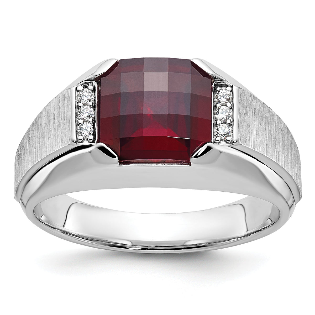 Men's Cushion Lab-Created Garnet & Diamond Ring in 14K White Gold (1/20 ct. tw.), Size 10 - Sophia Jewelers Main image