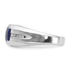 14k White Gold Mens Cushion Lab Created Sapphire and 1/20 carat Diamond Complete Ring - Sophia Jewelers