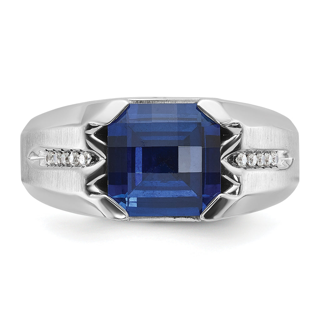 14k White Gold Mens Cushion Gemstone and Diamond Ring Mounting, Mounting Only - Sophia Jewelers