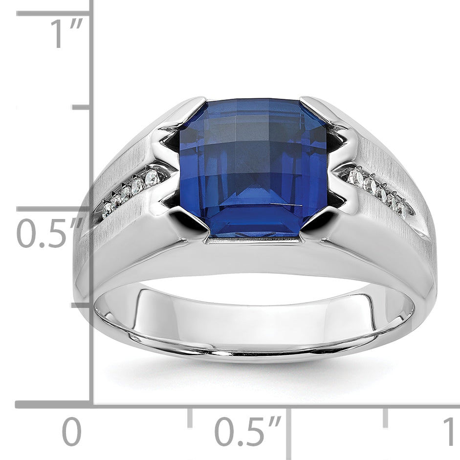 14k White Gold Mens Cushion Gemstone and Diamond Ring Mounting, Mounting Only - Sophia Jewelers