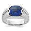 14k White Gold Mens Cushion Lab Created Sapphire and 1/20 carat Diamond Complete Ring - Sophia Jewelers