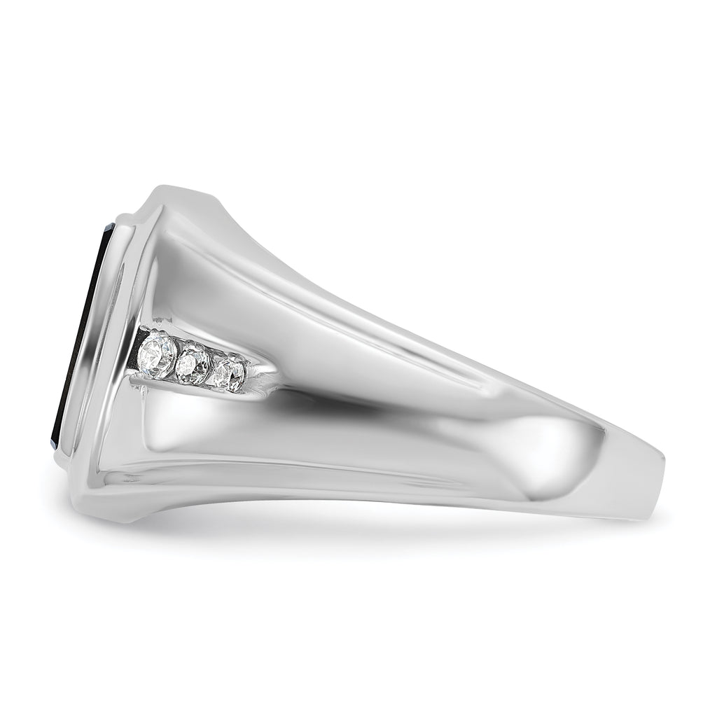 14k White Gold Mens Cushion Onyx and 1/8 carat Diamond Complete Ring - Sophia Jewelers