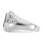 14k White Gold Mens Cushion Onyx and 1/8 carat Diamond Complete Ring - Sophia Jewelers