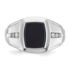 14k White Gold Mens Cushion Onyx and 1/8 carat Diamond Complete Ring - Sophia Jewelers