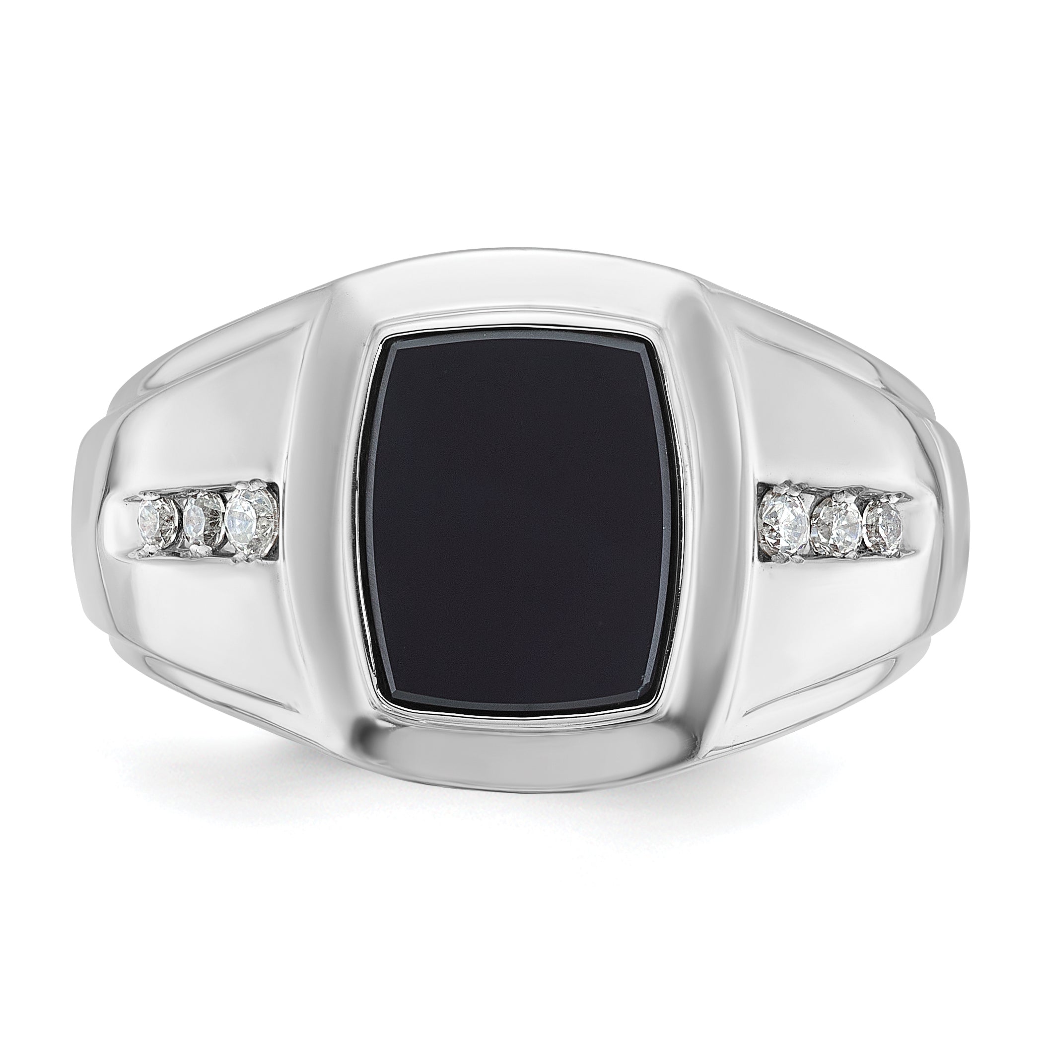 14k White Gold Mens Cushion Onyx and 1/8 carat Diamond Complete Ring - Sophia Jewelers