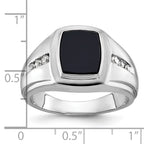 14k White Gold Mens Cushion Onyx and 1/8 carat Diamond Complete Ring - Sophia Jewelers