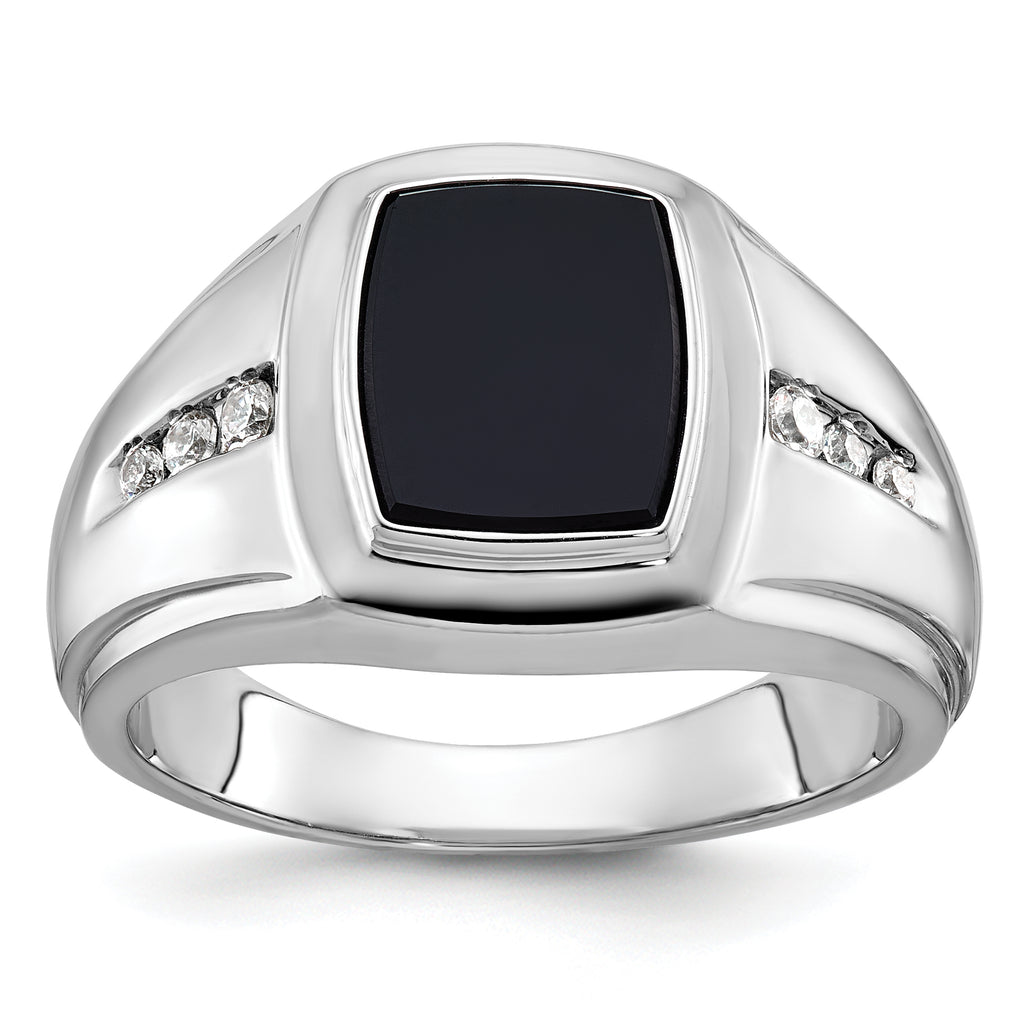 14k White Gold Mens Cushion Onyx and Diamond Ring Mounting, Mounting Only - Sophia Jewelers