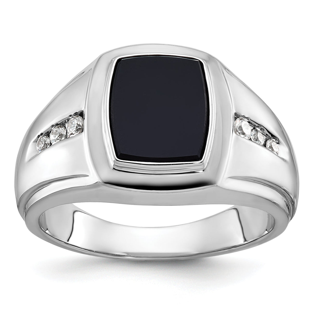 Men's Cushion Black Onyx & Diamond Ring in 14K White Gold (1/8 ct. tw.), Size 10 - Sophia Jewelers Main image