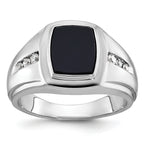 14k White Gold Mens Cushion Onyx and 1/8 carat Diamond Complete Ring - Sophia Jewelers