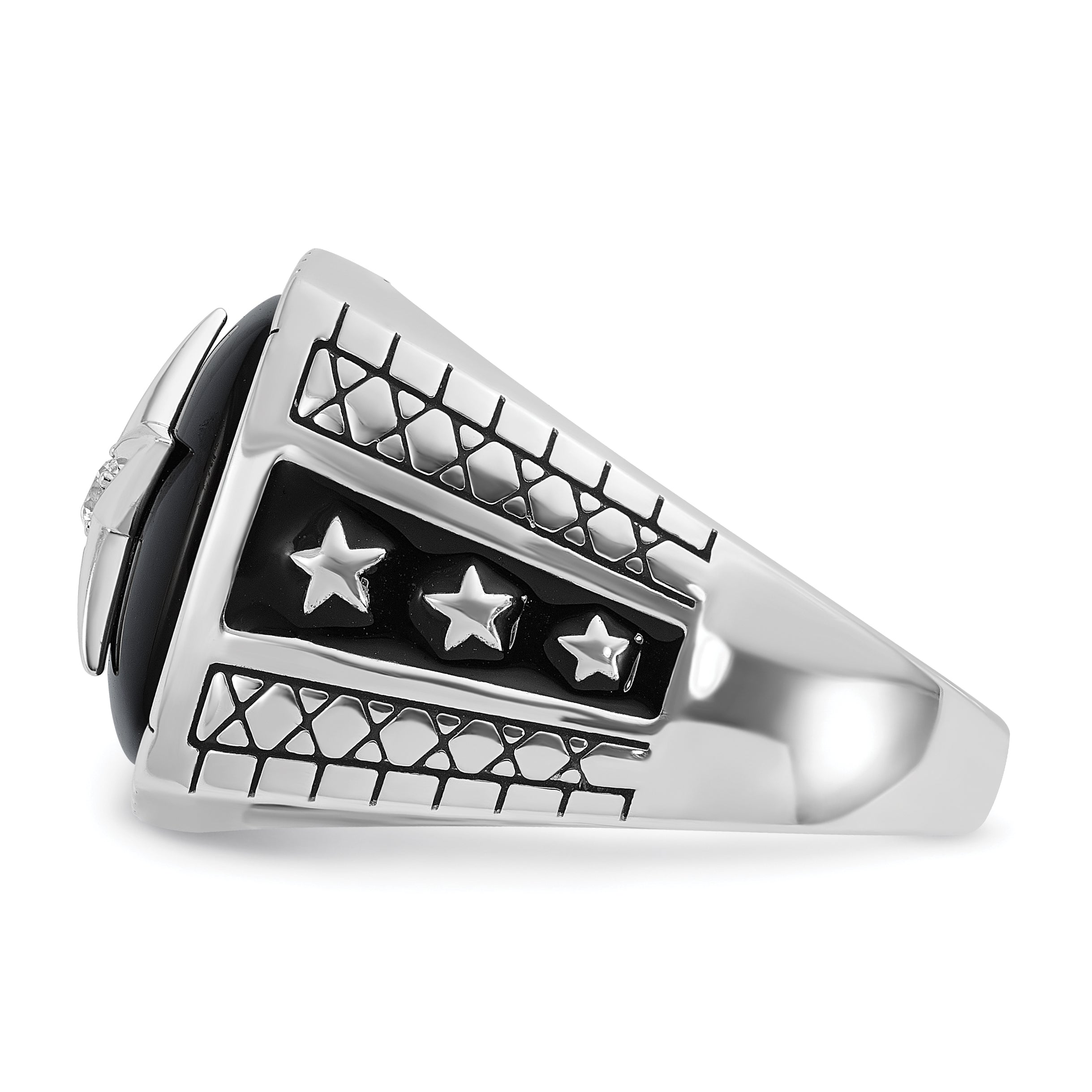 14k White Gold Mens Cushion Onyx and Diamond Star Ring Mounting, Mounting Only - Sophia Jewelers