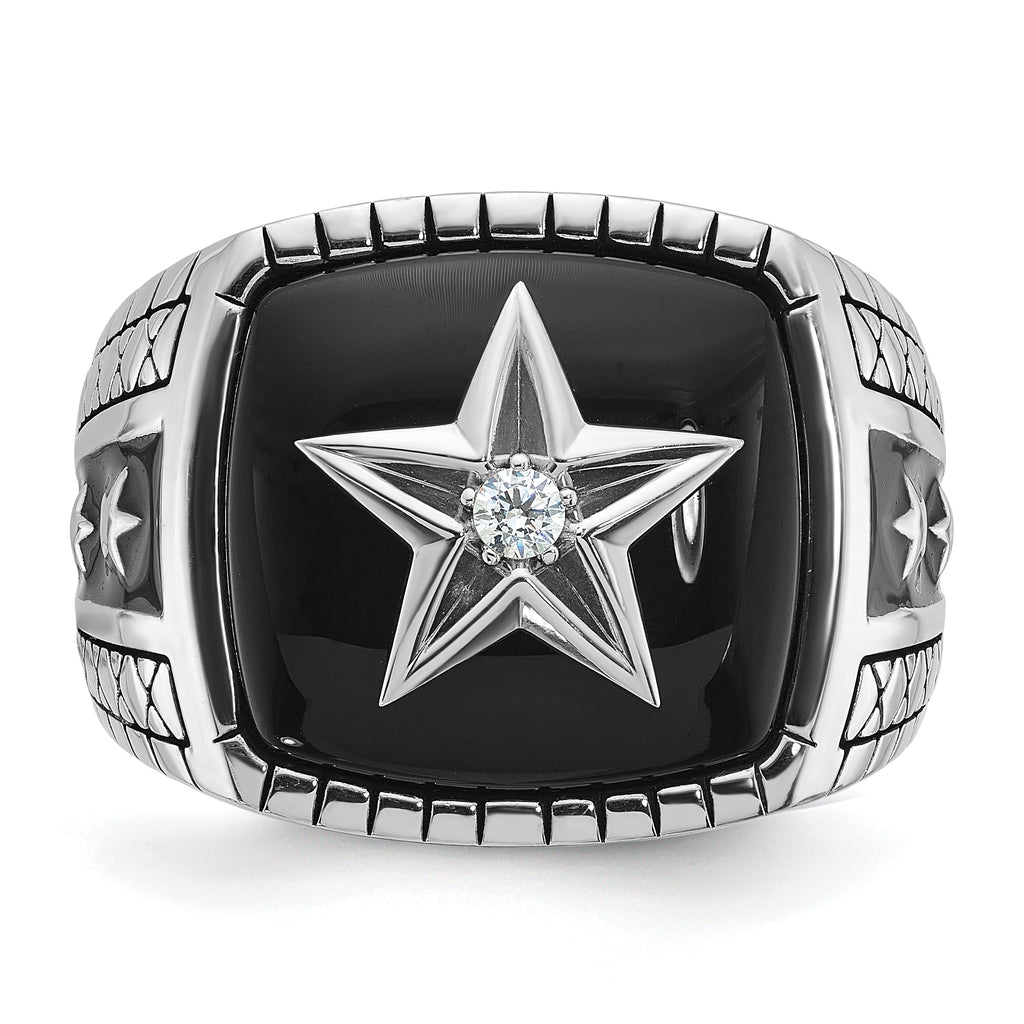 14k White Gold Mens Cushion Onyx and Diamond Star Ring Mounting, Mounting Only - Sophia Jewelers