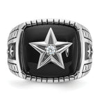 14k White Gold Mens Cushion Onyx and Diamond Star Ring Mounting, Mounting Only - Sophia Jewelers