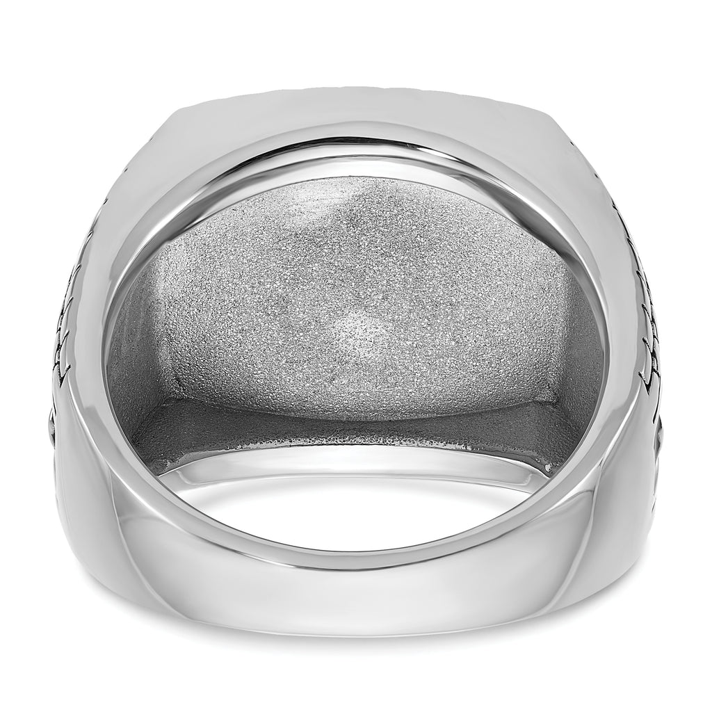14k White Gold Mens Antiqued Cushion Onyx and 1/20 carat Diamond Complete Star Ring - Sophia Jewelers