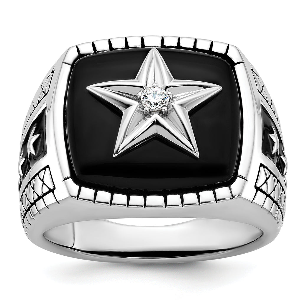 14k White Gold Mens Cushion Onyx and Diamond Star Ring Mounting, Mounting Only - Sophia Jewelers
