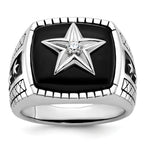 14k White Gold Mens Cushion Onyx and Diamond Star Ring Mounting, Mounting Only - Sophia Jewelers