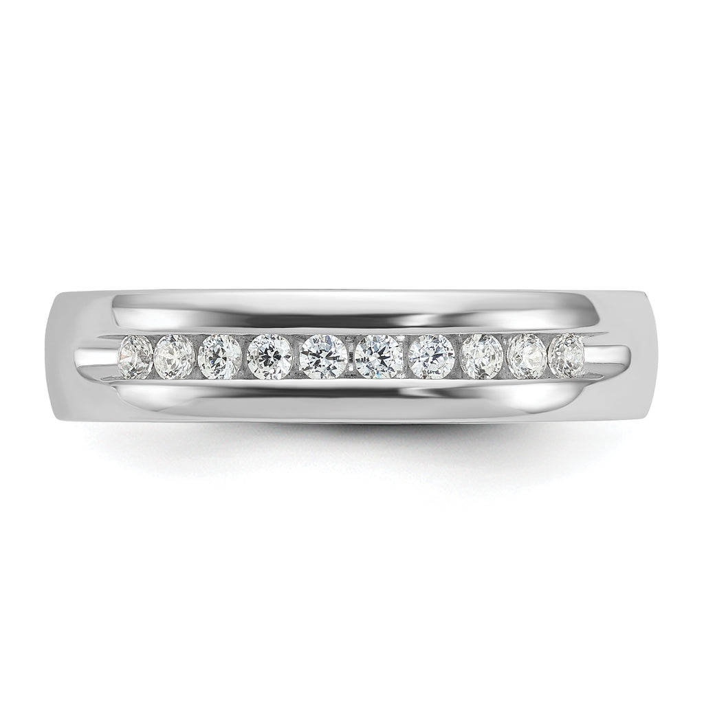 14k White Gold Men's Polished and Grooved 10-Stone 1/4 Carat AA Quality Diamond Ring - Sophia Jewelers