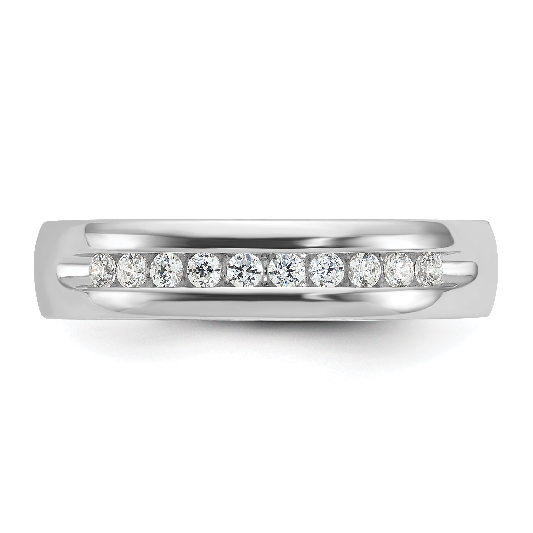14k White Gold Men's Polished and Grooved 10-Stone 1/4 Carat AA Quality Diamond Ring - Sophia Jewelers