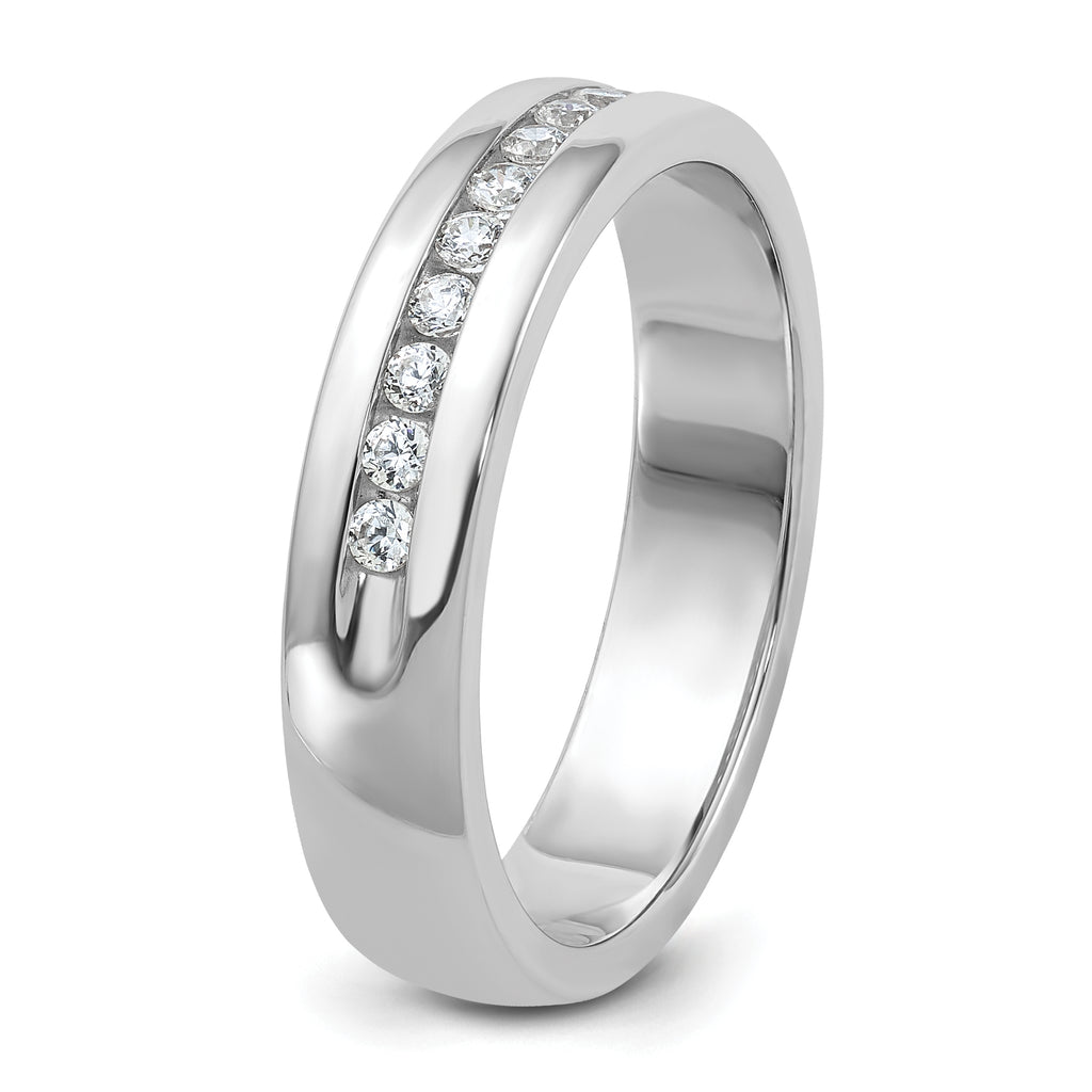 14k White Gold Men's Polished and Grooved 10-Stone 1/4 Carat AA Quality Diamond Ring - Sophia Jewelers