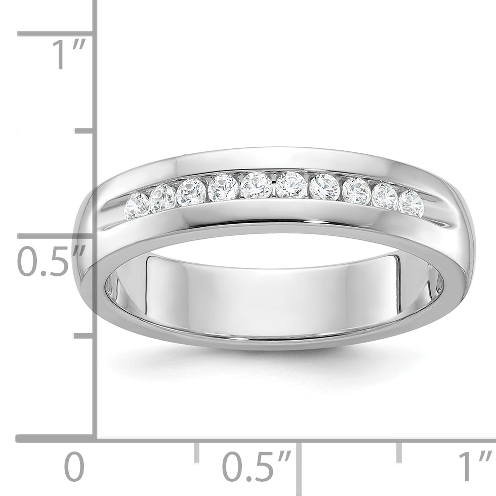 14k White Gold Men's Polished and Grooved 10-Stone 1/4 Carat AA Quality Diamond Ring - Sophia Jewelers