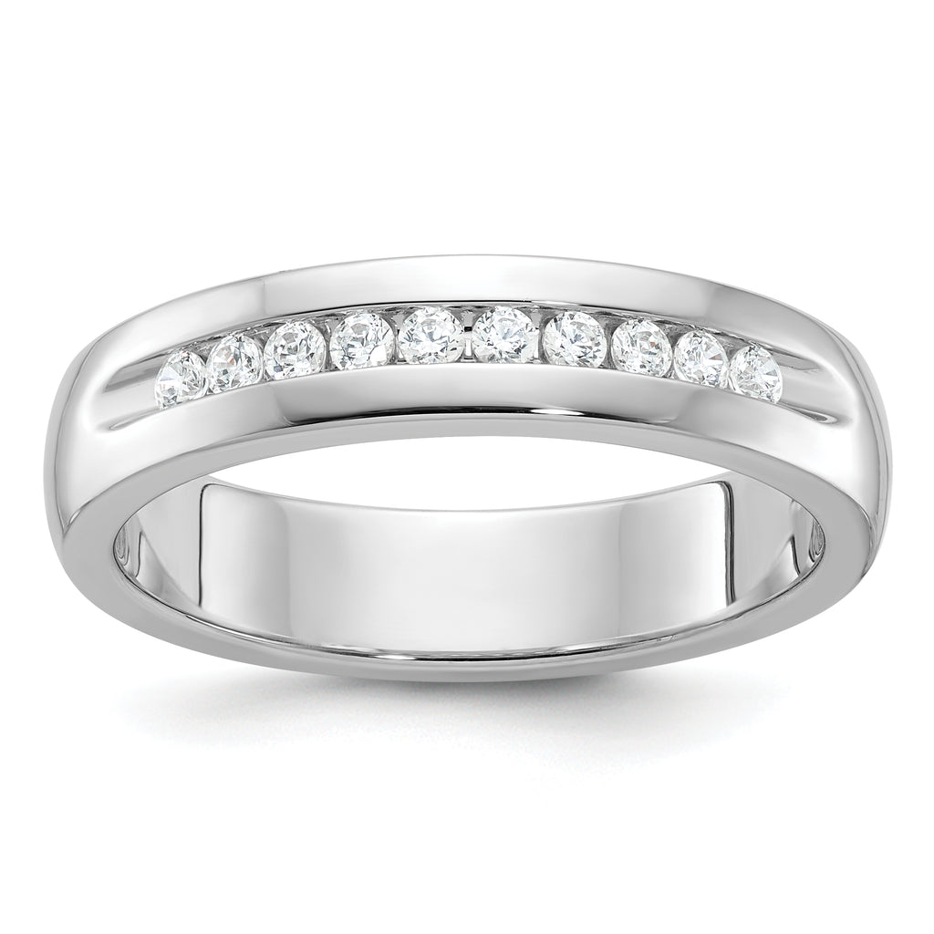 14k White Gold Men's Polished and Grooved 10-Stone Ring Mounting, Mounting Only - Sophia Jewelers