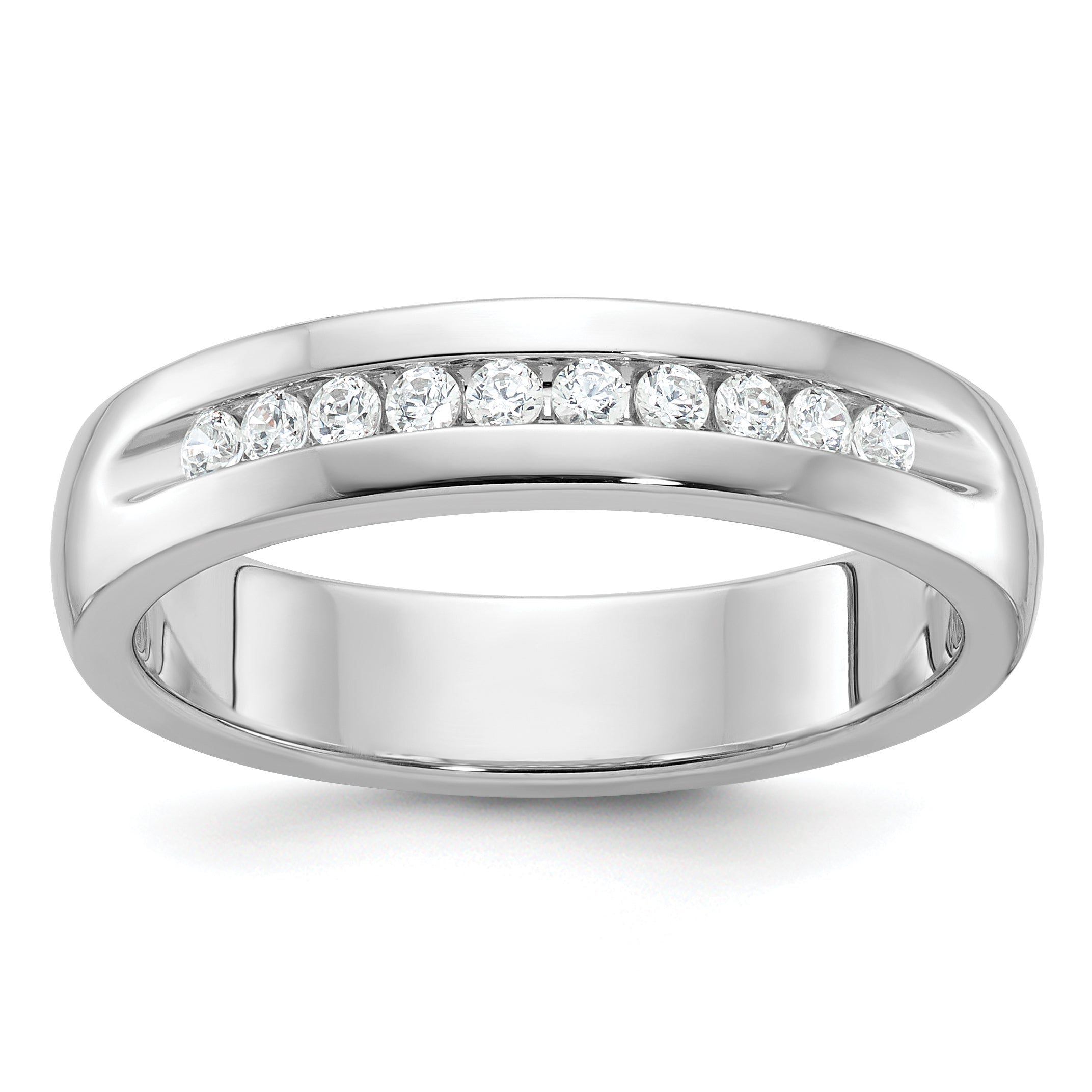 14k White Gold Men's Polished and Grooved 10-Stone Ring Mounting, Mounting Only - Sophia Jewelers