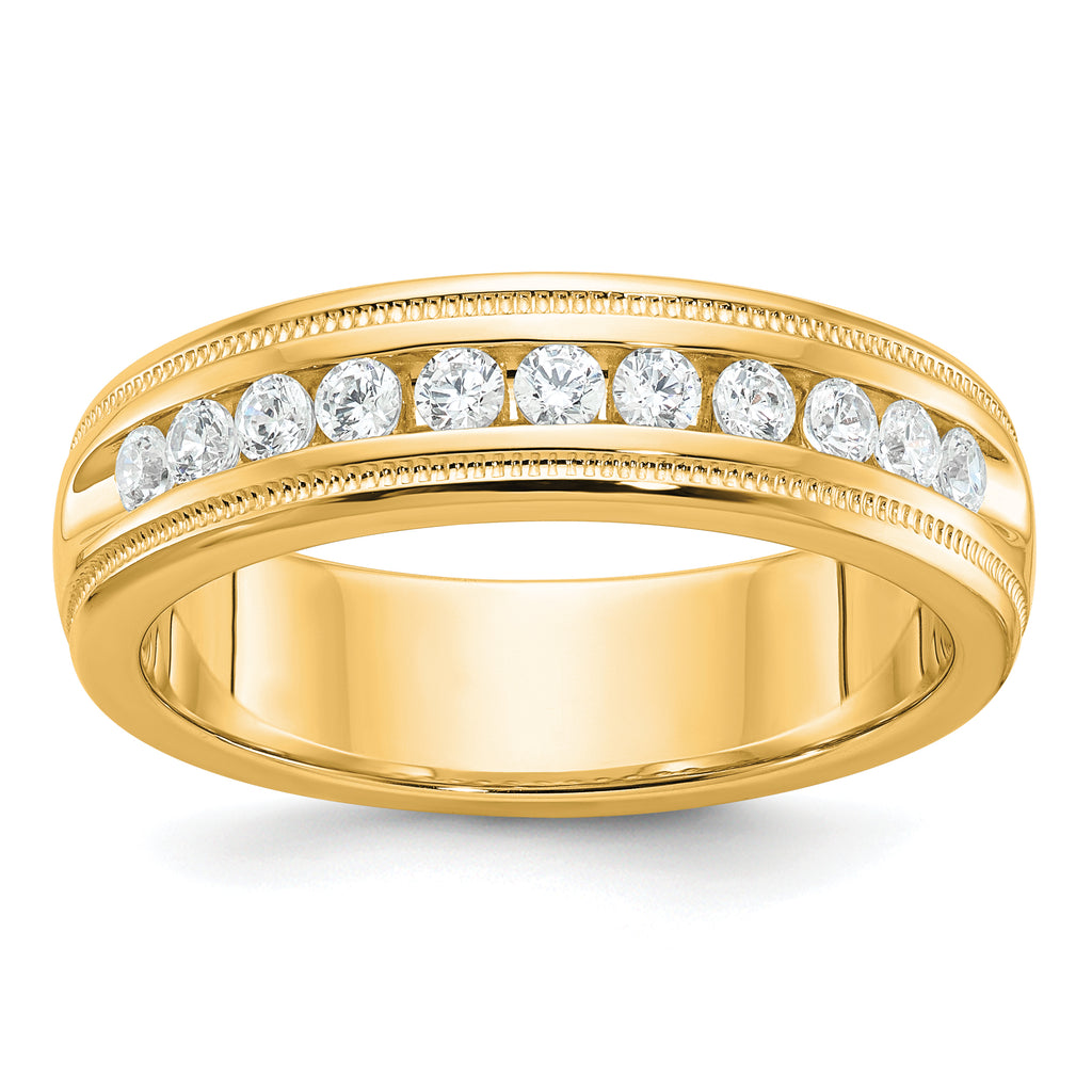 10k Men's Polished and Milgrain 11-Stone 1/2 Carat A Quality Diamond Ring
